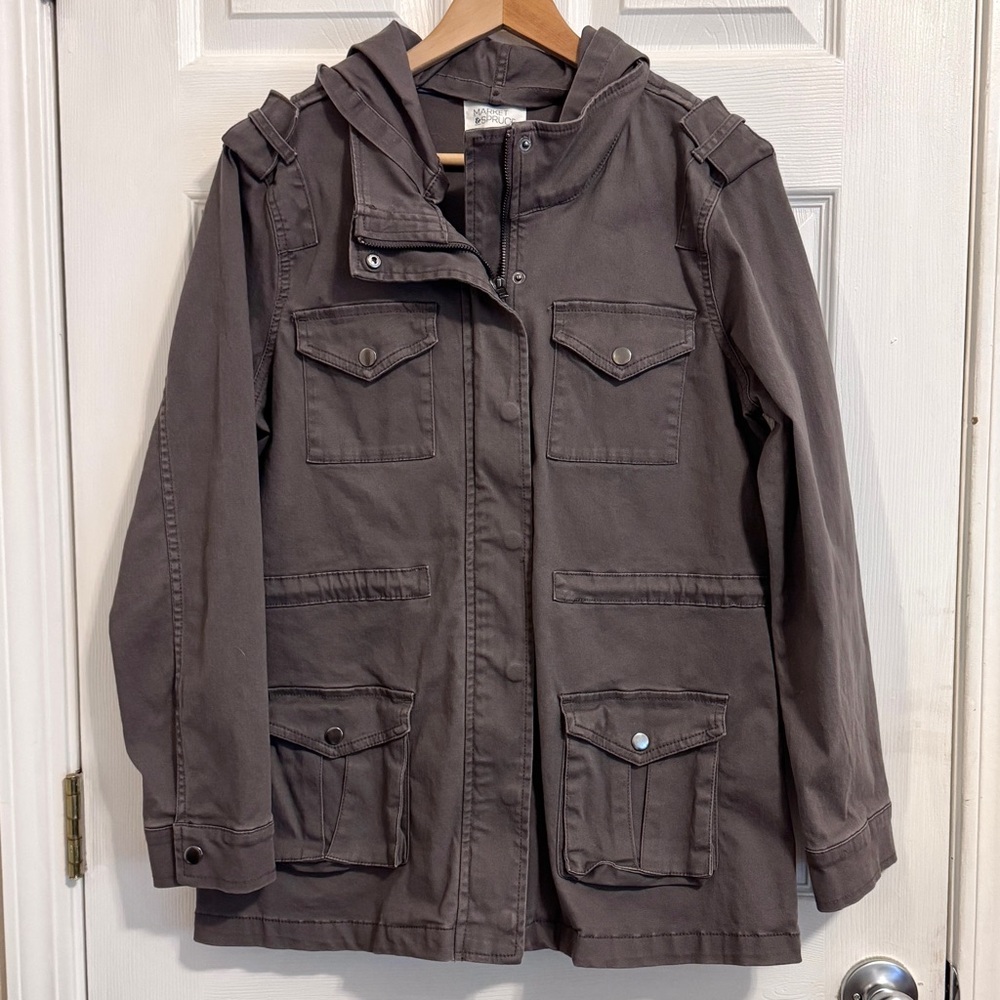 Market & Spruce women's cargo style dark gray coat size medium with stretch NWOT